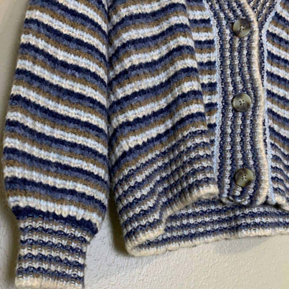 Madewell Waller Cardigan Sweater Women’s Small Striped Wool Cropped Cream Blue - Picture 5 of 9